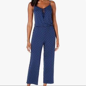 Alfani Blue Pinwheel Lace Front Jumpsuit